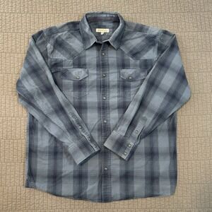 Blue Ranchwear‎ Shirt Men's XL Pearl Snap Button Plaid Cowboy Western Workwear